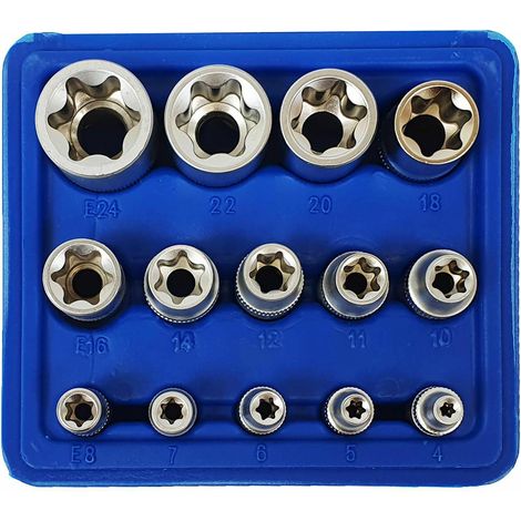 Clés à douilles avec douilles Torx internes E4 à E24 (1/2)