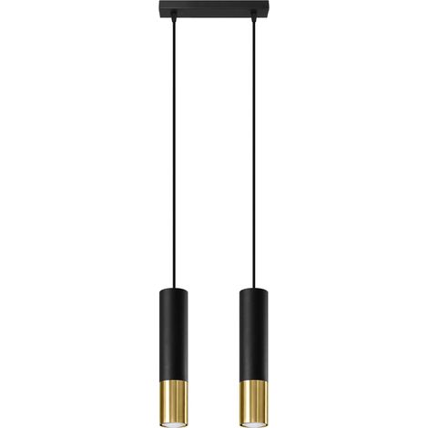 Suspension lampe suspension plafonnier acier 2 flammes ampoule LED noir (1/5)