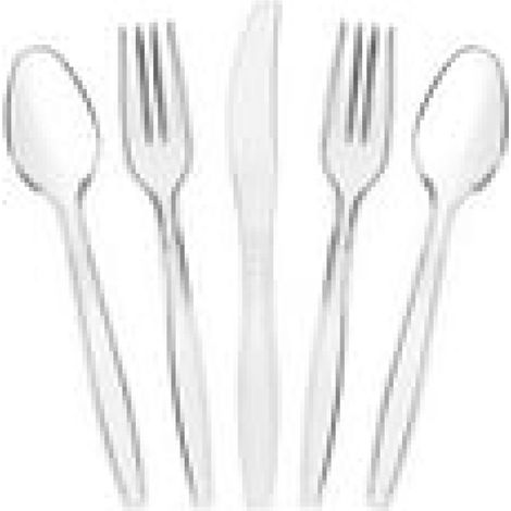 Lot de 180 couverts en plastique transparent, jetables, comprenant cuillères, fourchettes et couteaux, ensemble de couverts robustes pour fêtes et événements. (1/5)