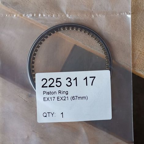 EX17 Kolbenring: Gusseisen-Kolbenring EX17, der für eine dichte Abdichtung gegen Verbrennungsgase und zur Reduzierung des Ölverbrauchs sorgt. Geeignet für Robin EX17 Motoren. (1/2)