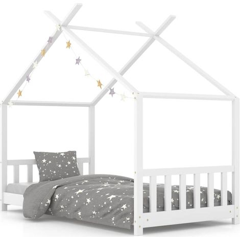 Lit enfant pour 1 personnes, Structure de lit, Assemblage Facile, Blanc Bois de pin massif 70x140 cm OIB4369E (1/5)