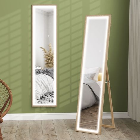 Tempered Glass Mirror, Adjustable Light, Oak Finish 160 cm (1/5)