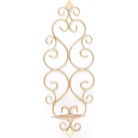 Lot de 2 Bougeoirs Photophore Chandelier Porte Bougie Mural Murale Muraux en Métal, Bougeoir pour Mur Chambre Salle de Bains Salon Decoration, Or (1/2)