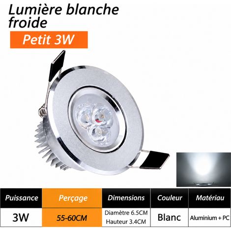 Spot encastrable LED orientable 3W Ø 6,5 cm lumière blanche argent mat 6.5 cm 3w réf 80 g – Livraison gratuite