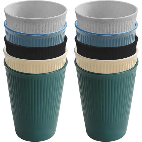 Ensemble de 10 gobelets en plastique réutilisables en polypropylène, 350 ml, incassables, réutilisables, pour la maison, les fêtes, les déménagements. (1/5)