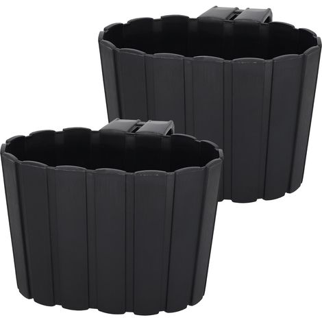 Pot de fleurs pour balcon avec poignée, anthracite rustique, 20 cm, lot de 2 (1/5)