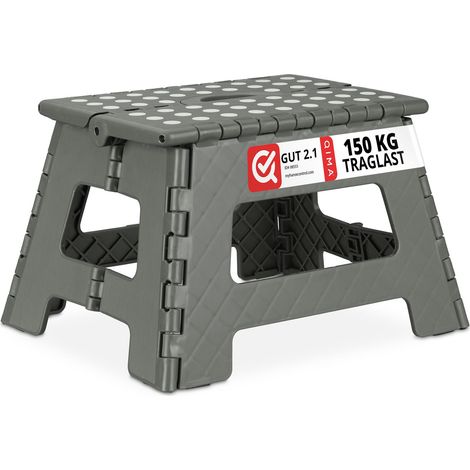 Relaxdays Klapphocker faltbar, Camping Hocker, Kinder Badhocker, bis 150 kg, Kunststoff, HBT: 22 x 35 x 28 cm, hellgrau