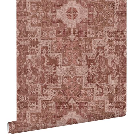 papier peint tapis patchwork kilim oriental rose terracotta foncé  - ESTAhome (1/5)
