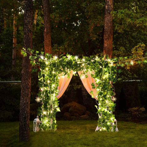 LED-Lichterkette in Efeuform, Schlafzimmerwanddekoration, 2 m Kupferdraht mit Ahornblattmotiv, 20 warmweiße Lichter (1/5)