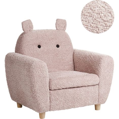Kids Armchair Hippo MARIBO Boucle Pastel Pink