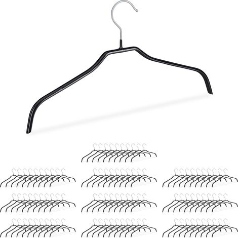 100 x Non-Slip Clothes Hangers, Hooks, Shirt Holders, Metal, 42 cm, Black