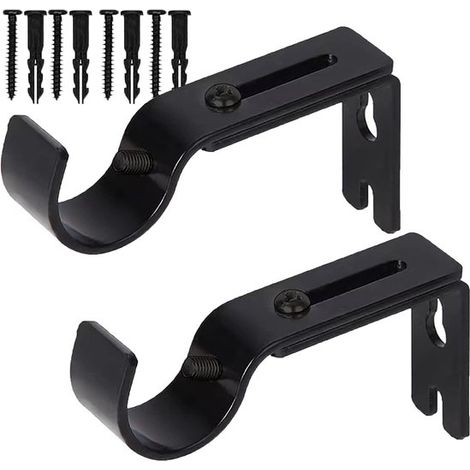 Lot de 2 supports muraux réglables pour tringle à rideaux, supports métalliques noirs pour tringles jusqu'à 25 mm, vis et chevilles incluses (1/5)