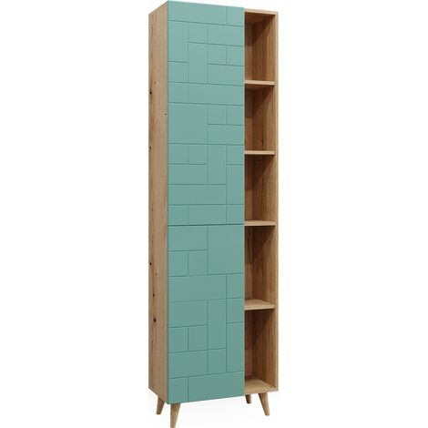 Armadio per il bagno Rudi, Verde menta, 56 x 193 cm con ante e vani a giorno, Vicco (1/5)