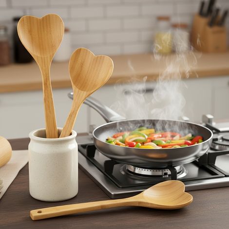 2 pièces : Cuillères en bambou en forme de cœur – Ustensiles de cuisine de 11 pouces, parfaits pour des cadeaux de pendaison de crémaillère, Saint-Valentin ou mariage (1/4)