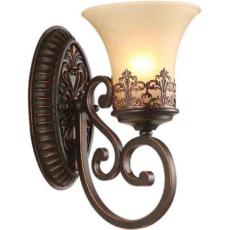 Applique murale de style industriel rustique, idéale pour les restaurants et les appliques murales rétro européennes en alliage de zinc, abat-jour en verre, culot E27 (ampoule non incluse). (1/4)