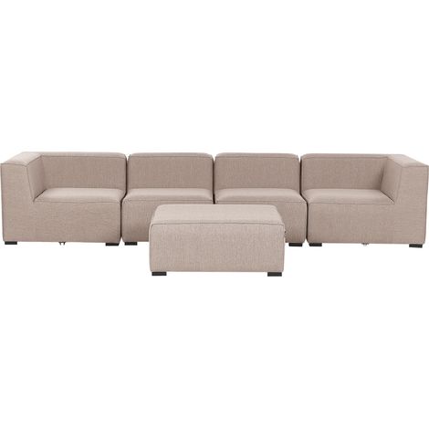 Sofá 4 plazas modular beige arena negro con reposapiés poliéster jardín exterior Arezzo (1/5)