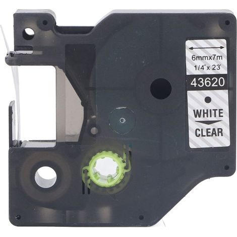 Ruban Étiqueteuse 6mm x 7m, PET Transparent Résistant Eau/Huile, Compatible LMPC 16596 LM150 LM450 LM350, Blanc sur Transparent (1/5)