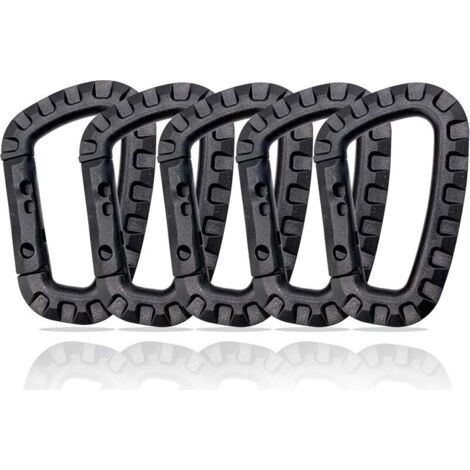 Mousquetons en Plastique – Lot de 5 – Mousqueton Tactique Militaire Noir avec Fermeture à Ressort – Mousqueton Robuste en Forme de D pour Sac à Dos, C (1/5)