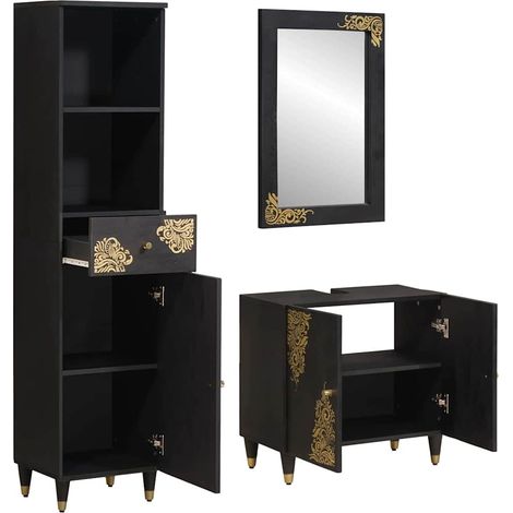 Maison Exclusive - Badezimmerschrank-Set mit Tür 3 pcs Schwarz Ma