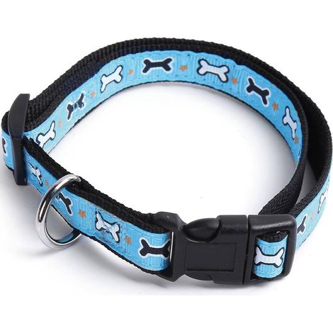 Collare in nylon con clip in plastica rigida Linea Ossini per cani: 1 x 20-31 cm Collare - azzurro