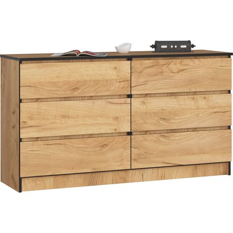 Akord – Commode enfant 138 cm – 6 tiroirs – Panneau stratifié – Façade chêne craft – Dimensions 138x40x77 cm