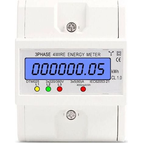 wattheure Meter 220 / 380V 5 - 80A Power Consumption kwh Din Rail mounted Digital wattheure meter, with White Backlight Display