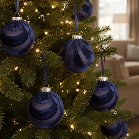 Pallina per albero di Natale in poliestere color blu notte opaco con effetto ondulato -Modello 1 (1/5)