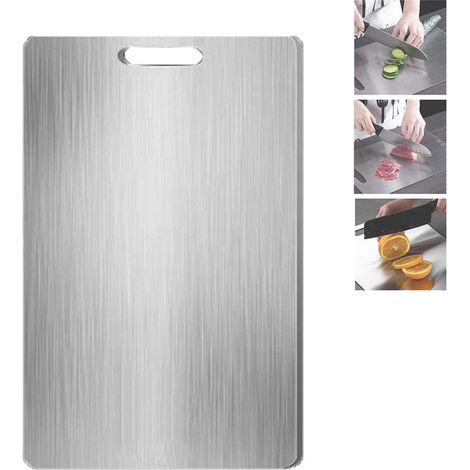planches à découper inox double face multi usage coupe fruits légumes et viande planche cuisine durable facile nettoyer hygiénique Lot de 2 (1/5)