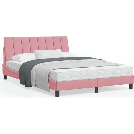 Cadre de lit avec tête de lit Rose 140x200 Velours (1/5)