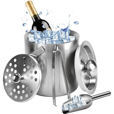 1.3L Ice Bucket with Stainless Steel Lid, Champagne Bucket, Ice Bucket, Insulated Ice Bucket, Ice Bucket for Bottles, Stainless Steel Ice Bucket, Insulated Ice Bucket with 1 Clip and 1 Filter (1/5)