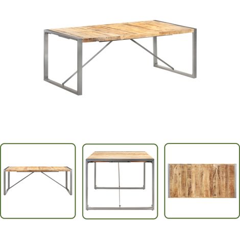 The Living Store Table à manger 200x100x75 cm Bois de manguier massif brut - Table À Manger - Table Industriel - Table Bois - Table Manguier - Meubles Salle À Manger (1/5)