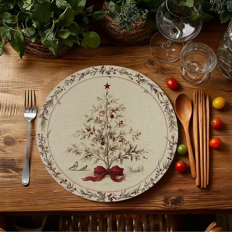 Sets de table de Noël style américain, dessous de plat antidérapants et isolants thermiques pour cuisines de restaurant, résistants aux taches et à l'usure, en stock - Lot de 6 pièces (vinyle) 36 x 36