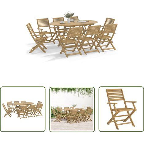 The Living Store 9-tlg. Garten-Essgruppe Massivholz Akazie - Holz Gartenmöbel - Akaziengartenmöbel - Gartenset - Essgruppe - Gartenstühle (1/5)