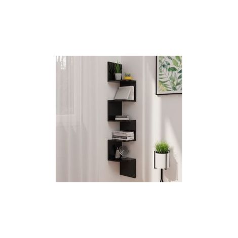 Étagère d'angle murale noir brillant 19x19x123 (1/5)