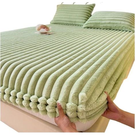 Drap-housse en polaire vert - KAGOLOW - 120x200 cm - Élastique tout autour - Lavable en machine - Séchage à la maison
