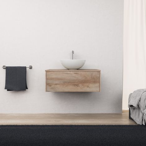 Inda - Badezimmerschrank 1 Schublade L.80 mit Aufsatzwaschbecken / Natureiche - Diamante