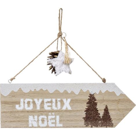 Pancarte Murale Joyeux Noël "Glacé" 31cm Naturel
