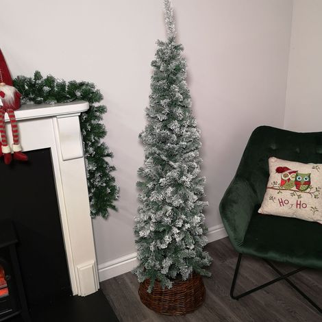 5.5ft (1.7m) Premier Snow Flocked Spruce Pine Slim Christmas Tree in Green (1/5)