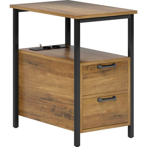 Table de nuit moderne avec 2 ports USB-C et 1 prise type C, câble 143 cm, tiroirs et étagère, bois naturel (1/5)