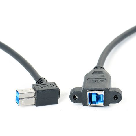 Right-angled male-female USB 3.0 extension cable with wing nuts for industrial cameras and printers. (1/5)