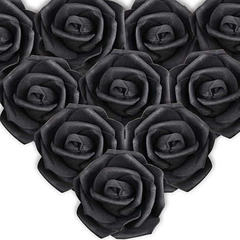 50PCS Rose Noir Artificielle Tête de Fleur Blanc Décoration Toussaint Mariage Anniversaire Party Cérémonie Accessoire de Cheveux (Noir) (1/5)