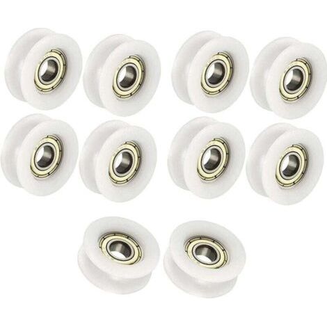 Roulement à bille 6x24x9mm Blanc U Shape Groove Guide Poulie Roulement À Billes Pour Meubles Poulie Pack De 10 (1/5)