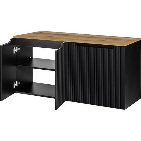 Mobile Sottolavabo Doppio NEWPORT da Parete con 4 Ante e Ripiano 120x60x40 cm - Nero/Effetto Rovere [en.casa]