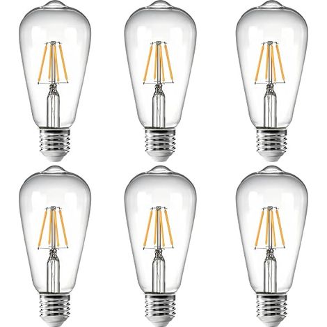 E27 ST64 LED Ampoule 4W 40W Blanc Chaud 3000K 400lm Transparente Filament Rétro Décorative Lampe AC 220V décoration intérieure Restaurant (1/5)