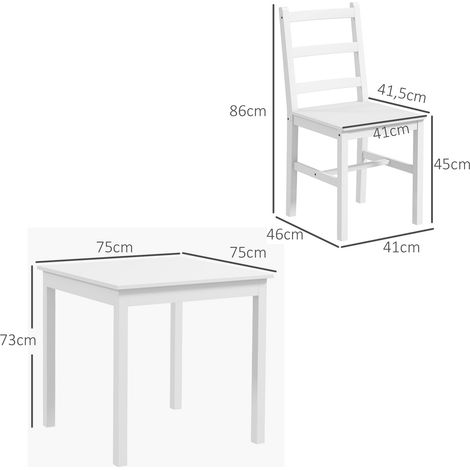 Ensemble de salle à manger 3 pièces, coin salon, table et chaises, bois massif, blanc (1/5)