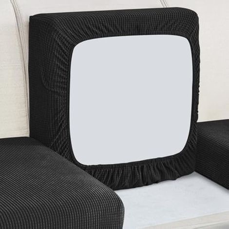 Housse de coussin de canapé, protection de meuble pour canapé, housse antidérapante universelle avec élastique en bas, tissu jacquard spandex à petits carreaux (2 places, noir)