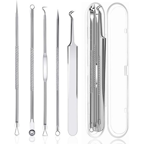 Tire Comedon Point Noir Extracteur de Comédons Perce Bouton Blackhead Remover Set, Aiguille,Acier inoxydable (1/5)