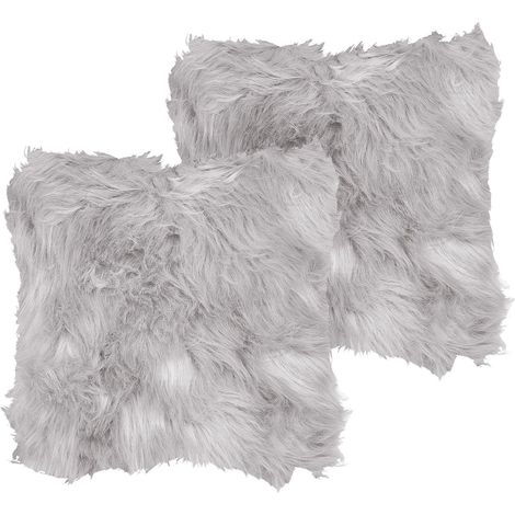 Dekokissen 2er Set LUBHA Webpelz 42 x 42 cm Hellgrau Ohne Muster