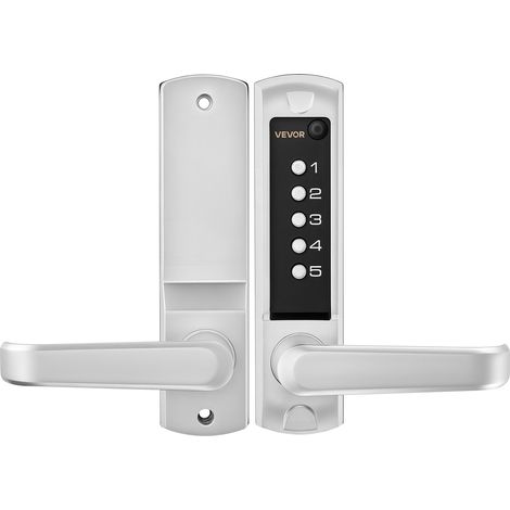 VEVOR Serratura Meccanica a Combinazione per Porte con Tastiera Monofacciale Codice da 5 Cifre con Maniglia, Serratura Senza Chiave a Combinazione Porte deIngresso, Giardino, Colore Argento (1/5)