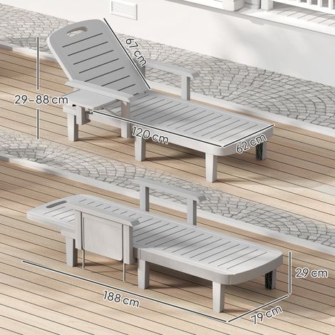 Transat de jardin avec table latérale effet bois, Chaise longue avec dossier réglable en 5 positions, Gris clair (1/5)